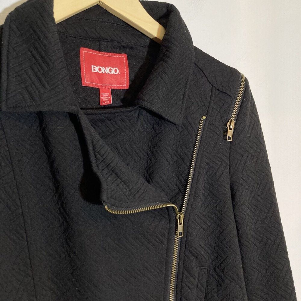 BONGO Women's Large Black Quilted Moto Jacket Zip Shoulder‎ Y2K